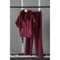 Ensemble de survêtement en tricot de luxe à deux pièces, pantalon long et doux, col en vraie fourrure de renard, pull et pantalon en laine mélangée pour femmes, sur mesure