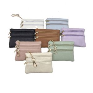 Wholesale Women PU Leather Coin Purse Mini Lychee Pattern Wallet with Keychain Zipper Small Change Pouch Card Holder for <b>Ladies</b> - Product Image 1