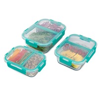 Boîte à lunch en verre professionnelle à 3 compartiments Conteneurs de stockage pour bébé Récipient alimentaire avec couvercle