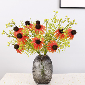 Artificial Echinacea <b>Flower</b> Bouquet 50cm Plastic <b>Silk</b> Wedding Home Decor Photography Props - Product Image 4