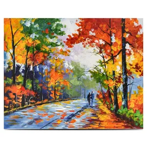 Precio al por mayor personalizado paisajismo arte decoración del hogar otoño árboles hoja abedul paisaje grueso cuchillo hecho a mano pintura al óleo - Product Image 1