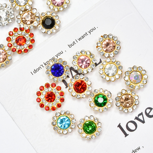 반짝이는 라인스톤 골드 베이스 9.8mm 컬러드 글라스 플랫 백 친환경 논 핫픽스 바느질 보석 DIY 쥬얼리 헤어 클립 웨딩 - Product Image 1