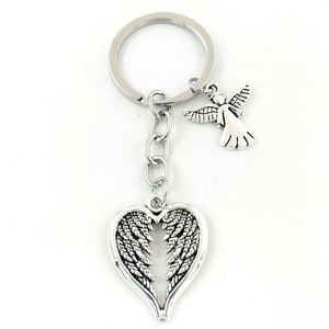 Vintage Guardião Anjo Pingente Chaveiro Asas Em Forma De Coração Chaveiro Anéis para Mulheres Homens Bolsa Charm Acessórios Chaveiro - Product Image 3