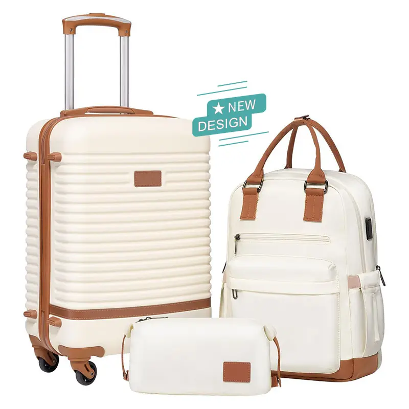विंटेज सामान टिकाऊ एब्स सूटकेस 3 पीसी सेट पोर्टेबल होटल बैग ट्रॉली