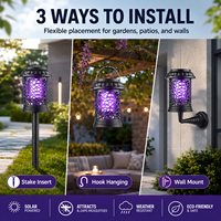 Piège à moustiques électrique solaire extérieur IP44 étanche, anti-insectes UV haute tension pour jardin et cour