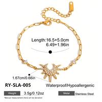 Ensemble de bracelets à breloques superposées en acier inoxydable 316L plaqué or avec zircon CZ soleil et lune pour femmes, vente en gros