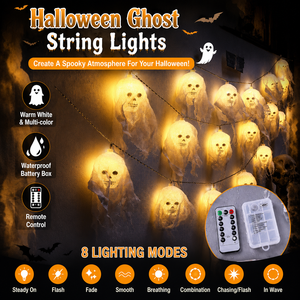 Guirnalda de Luces LED Multicolor con Diseño de Calaveras y Fantasmas para Halloween, con Control Remoto, Lámpara Colgante para Decoración de Casas Encantadas, Patios, Fiestas y Días Festivos - Product Image 1