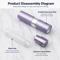 Flacon d'échantillon de parfum 8ml/10ml avec pulvérisateur rotatif rétractable, portable, pour soins bucco-dentaires, en verre avec tête en aluminium électroplaqué