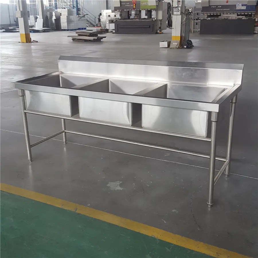 Commercial Kitchen Easy to Assemble Outdoor Stainless Steel 3 Bowls Hand Washing Sink