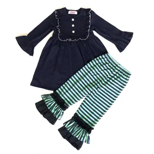 Hot sale baby girls floral ruffle outfits fall long sleeve clothes and pants set high quality boutique girl clothing