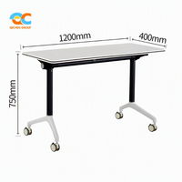 Table de séminaire pliante en gros, plateau blanc, cadre noir, roulettes, pliage rapide pour réunions de bureau, salles de formation, salles de classe