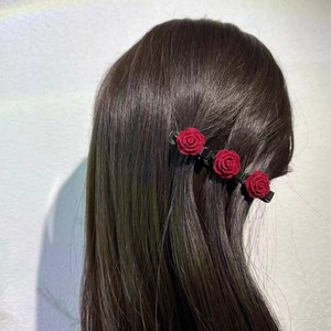 Pinza para flequillo de alta gama, retro, con flores rojas flocadas, para cabello suelto, accesorios para el cabello, rojo de Año Nuevo, para la parte trasera de la cabeza - Product Image 5