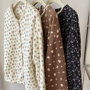 Ensembles de vêtements de nuit 273 #   Ensemble de vêtements de maison doux et délicat en dentelle à petites fleurs, pyjama pour femmes, pyjama en cachemire Yunshu d'hiver - Product Image 2