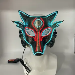 Desain Yang Mengagumkan Halloween Serigala LED Masker Emas Wolf Head Light Up Masker Hewan Kostum Masker Halloween Cosplay Penutup Wajah