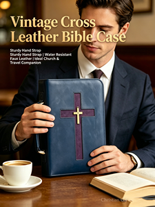 ปกหนังสือไบเบิลหนังแท้ - ปกไบเบิลพรีเมียมสำหรับผู้ชาย พร้อมหนังกลับนุ่มและช่องใส่ของหลายช่อง - มีหูหิ้วแบบปลอดภัย - Product Image 4