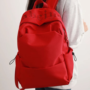 Red Embroidery <b>Backpack</b> 18 In Solid Color For Junior Senior High <b>School</b> Students Everyday Use Unisex Spring 2025 - Product Image 3