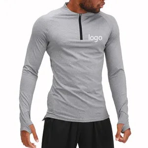 Wholesale OEM Men's Thumb Hole Long Sleeve Breathable T Shirt Outdoor Quick Dry Mens Half Zip Gym T Shirt