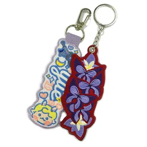 Custom fabric logo embroidery key chain embroidered keychain