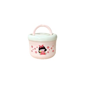 Pink Peach Little Girl Stainless Steel <b>Lunch</b> <b>Box</b> 900Ml Round Cartoon Design For Students And Office Workers - Product Image 2