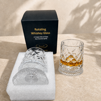 Verre à whisky rotatif avec support métallique et base en verre, gobelet à motifs pour bar à domicile, emballage cadeau