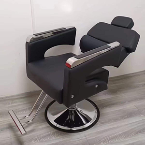 Fauteuil de barbier inclinable en cuir avec pompe hydraulique réglable en hauteur, noir et or, mobilier de <span class=keywords><strong>salon</strong></span> pour hôtels et salons de beauté - Product Image 2