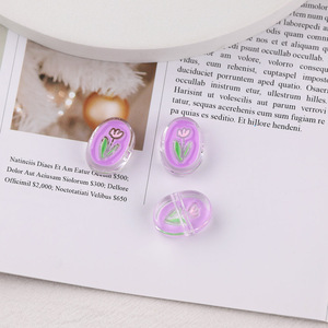 Cuentas acrílicas ovaladas transparentes de epoxi con diseño de flor de tulipán para la fabricación de joyería - Product Image 1