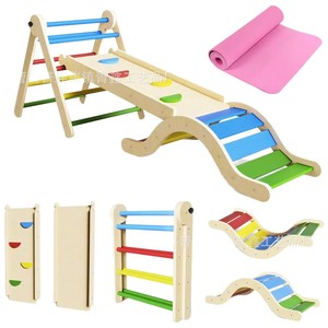 Estructura de escalada interior de madera Qingxin, juego de tobogán arcoíris para niños de 3 a 6 años, juguete de gimnasio de madera maciza - Product Image 5