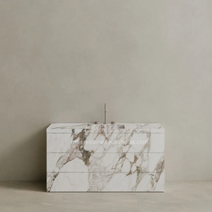 Tiroirs <span class=keywords><strong>de</strong></span> rangement compacts à un évier en marbre blanc Calacatta autoportants minimalistes pour salles <span class=keywords><strong>de</strong></span> bains d'appartements scandinaves - Product Image 2