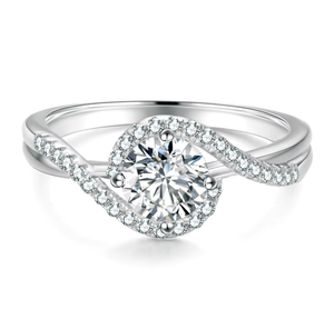 Anillos de Compromiso Unisex de Lujo con Moissanita VVS1, Plata de Ley 925, Chapado en Oro/Plata, Certificado GRA, Anillo Halo con Diamantes - Product Image 1