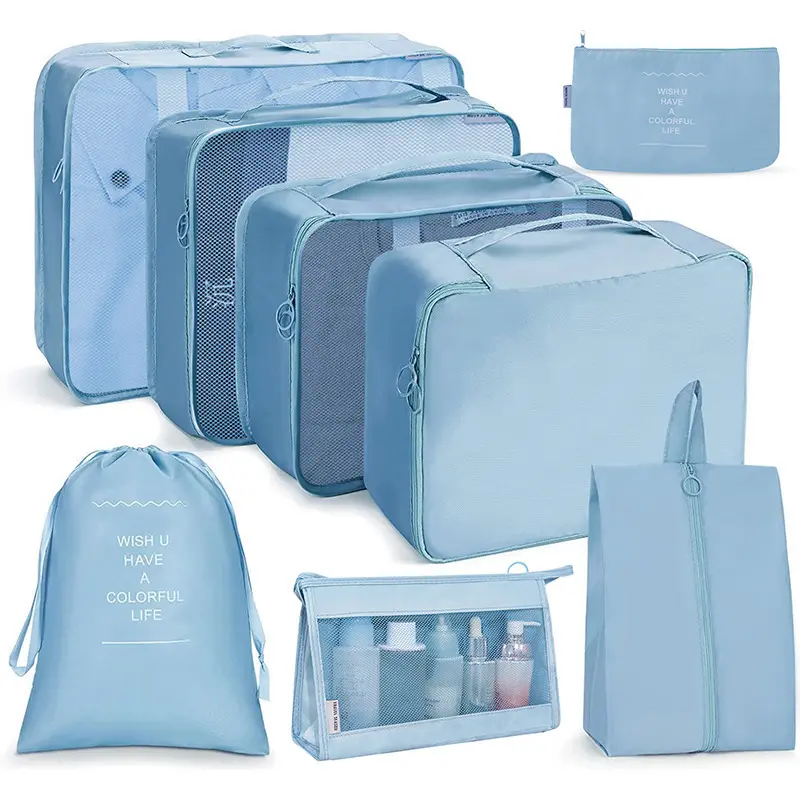 Individuelle wasserdichte Gepäckverpackungswürfel weiche Reisetaschen leichte faltbare 8-teiliges Set Aufbewahrung Reisetaschen