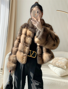 Manteau court de fourrure de zibeline le plus cher de la meilleure qualité avec manches complètes pour la chaleur Couleur marron Design Starlight Style doux - Product Image 2