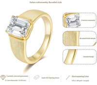 Bague en argent sterling S925 avec moissanite taille coussin, style européen et américain, finition brossée, tendance et minimaliste pour homme