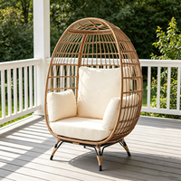 Sillón de Ratán Tejido a Mano, Cómodo Sofá de Exterior, Silla de Relajación con Cojín Impermeable, Diseño Contemporáneo, Muebles para Sala de Estar