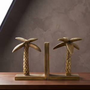Sujetalibros con Diseño de Palmera, Acabado Dorado, Soporte Decorativo de Metal para Libros, Organizador de Estantes Tropical para el Hogar, Oficina, Biblioteca, Escritorio - Product Image 1