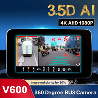 24V 1080P AI 360 Panorama caméra de recul vue d'oiseau affichage Surround Kit de conduite 10.1 pouces AHD moniteur système BSD pour camion Bus