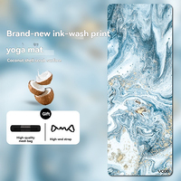 Tapis de yoga en caoutchouc naturel PU avec coque de noix de coco, impression à l'encre, anti-décoloration, antidérapant, résistant à l'usure, absorbant les chocs, silencieux, tapis de fitness