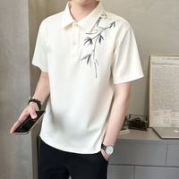 Musim Panas 2026 Bordir Gaya Cina Baru Desain Nasional Pakaian Kasual Pria Lengan Pendek