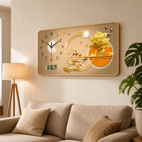Horloge murale LED 3D moderne, peinture décorative, panneau artistique paysager avec affichage numérique de la date et de la température pour salon et chambre à coucher