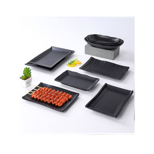 Japanese Style <b>Black</b> Frosted Rectangular <b>Plate</b> Set For Barbecue Grilling Meat Hot Pot Side Dish Tableware Party Use - Product Image 3