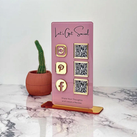 Support de Présentation Moderne Personnalisé en Bois Doré avec Code QR, Portable, pour Table, Affichage des Réseaux Sociaux d'Entreprise, Porte-Cartes en Acrylique Miroir