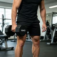 Haltère anti-roulement à 12 faces en acier inoxydable recouvert de TPU, 60 kg, personnalisé pour la musculation en salle de sport commerciale et l'entraînement de force