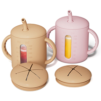 Gobelet d'apprentissage pour bébé en silicone de qualité alimentaire sans BPA, 200 ml, motif animal, avec fenêtre transparente