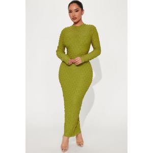 Vestido Casual de Mujer OEM de Alta Calidad, Texturizado, Maxi, de Manga Larga, con Forro Elástico y Cuello Alto Simulado - Product Image 3