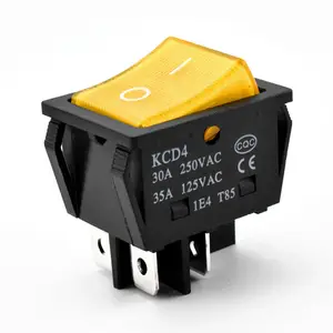 Interrupteur d'éclairage électrique à panneau jaune personnalisé Interrupteur à bascule à 2 positions Kcd4 4 broches 35A/30A