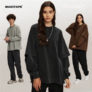 เสื้อยืดโอเวอร์ไซส์ QD2160 รุ่นสั่งทำพิเศษ ทรงยูนิเซ็กซ์ ผ้าคอตตอนหนา ซักแบบวินเทจ ขอบดิบ สองชั้น แขนยาว ทรงสั่งตัดพิเศษ สำหรับผู้ชาย แบบเรียบ - Product Image 3