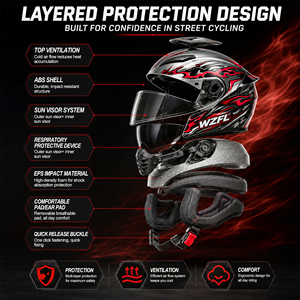 Casque de moto intégral DOT avec double visière, léger, modulaire, casque de moto rabattable - Product Image 3