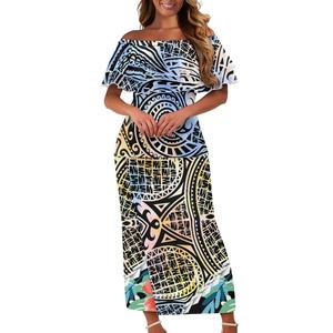 Venta al por mayor Samoan tradicional tatuaje estampado vestido de <span class=keywords><strong>mujer</strong></span> personalizado barato Polinesia impreso señoras isla conjunto de dos piezas Puletasi - Product Image 5
