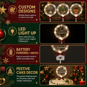 Decorazione per Torta Luminosa LED in Acrilico, Incisa al Laser, Multicolore, per <span class=keywords><strong>Feste</strong></span> <span class=keywords><strong>di</strong></span> Natale e <span class=keywords><strong>Compleanno</strong></span>, Personalizzabile - Product Image 3
