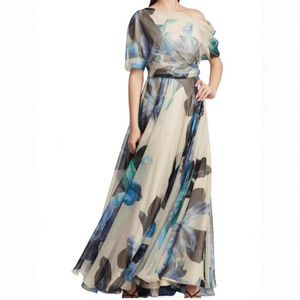 Vestido Maxi Estampado de Un Solo Hombro con Cintura Imperio y Diseño Asimétrico para Eventos Nocturnos - Product Image 3