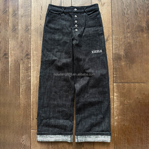 <b>Jeans</b> Custom Manufacturer Casual Wide Leg Baggy <b>Jeans</b> Oversized Heavyweight <b>Button</b> <b>Fly</b> Black Designer <b>Jeans</b> - Product Image 2